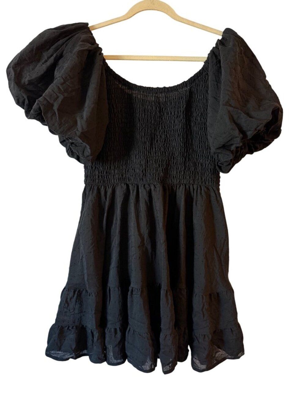 Fashion Brand Company Black Smocked Puff Sleeve Picnic Mini Dress XXL